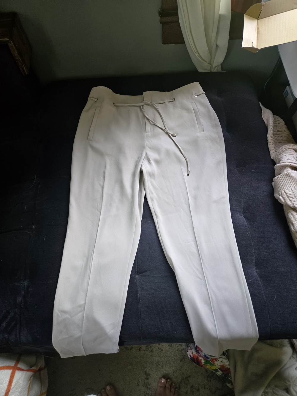 Georges Rech Designer Vintage  Cream Dress Pants with Drawstring Waist